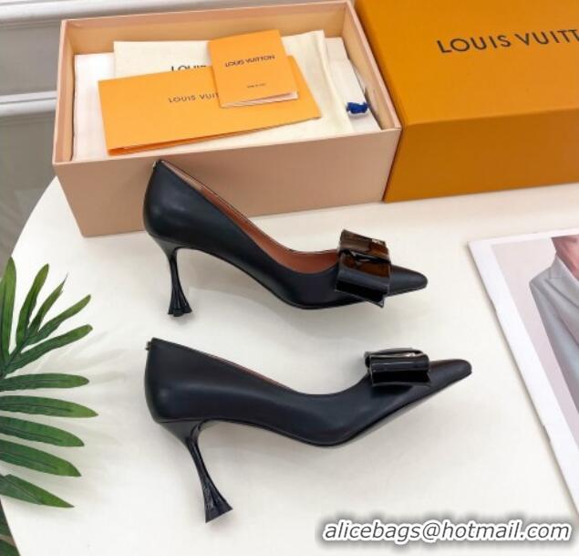 Luxury Louis Vuitton Blossom Pumps with Bow 8cm in Calf Leather Black 1ACART