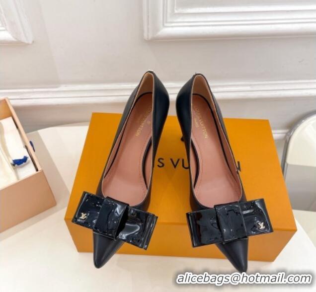 Luxury Louis Vuitton Blossom Pumps with Bow 8cm in Calf Leather Black 1ACART