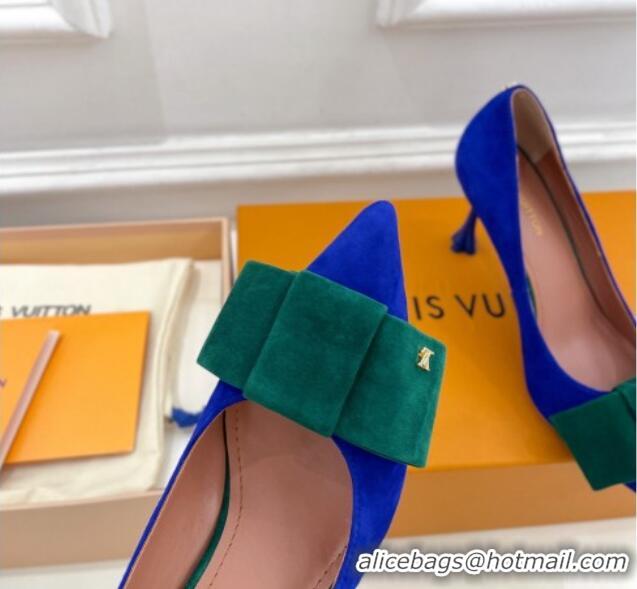 Popular Style Louis Vuitton Blossom Pumps with Bow 8cm in Suede Blue/Green 1ACART