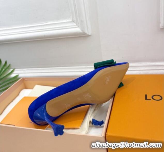 Popular Style Louis Vuitton Blossom Pumps with Bow 8cm in Suede Blue/Green 1ACART