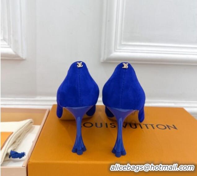 Popular Style Louis Vuitton Blossom Pumps with Bow 8cm in Suede Blue/Green 1ACART