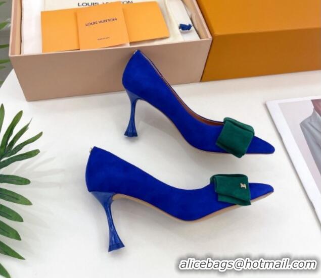 Popular Style Louis Vuitton Blossom Pumps with Bow 8cm in Suede Blue/Green 1ACART