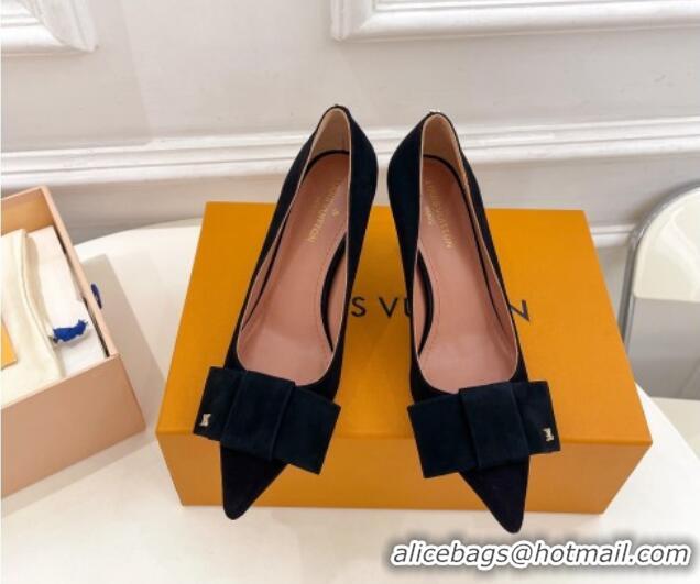 Good Quality Louis Vuitton Blossom Pumps with Bow 8cm in Suede Black 1ACART