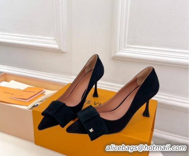 Good Quality Louis Vuitton Blossom Pumps with Bow 8cm in Suede Black 1ACART