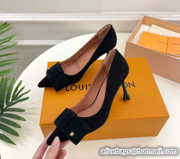 Good Quality Louis Vuitton Blossom Pumps with Bow 8cm in Suede Black 1ACART