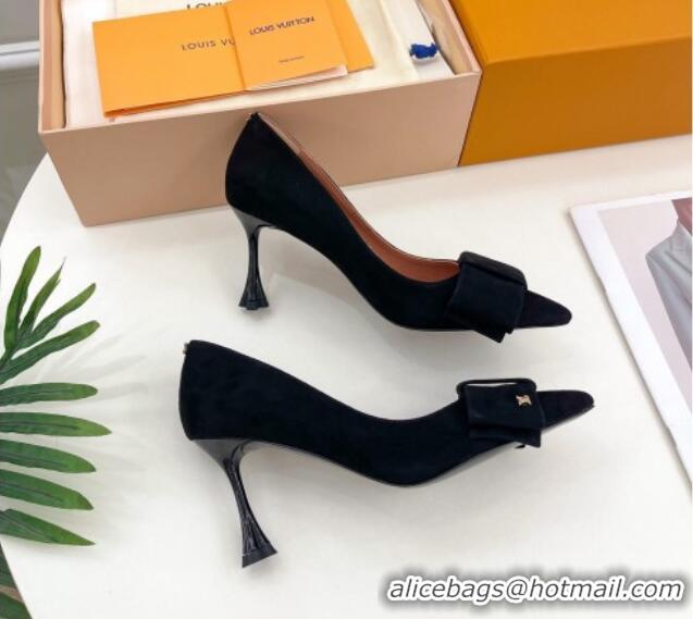 Good Quality Louis Vuitton Blossom Pumps with Bow 8cm in Suede Black 1ACART