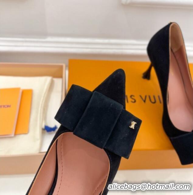 Good Quality Louis Vuitton Blossom Pumps with Bow 8cm in Suede Black 1ACART