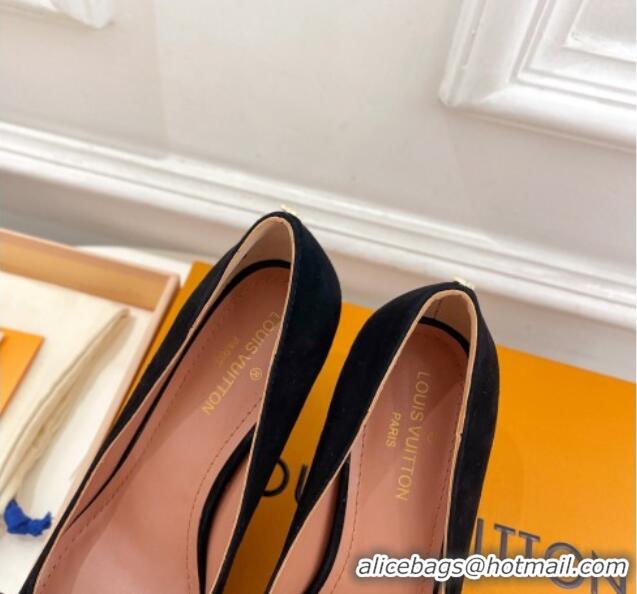 Good Quality Louis Vuitton Blossom Pumps with Bow 8cm in Suede Black 1ACART