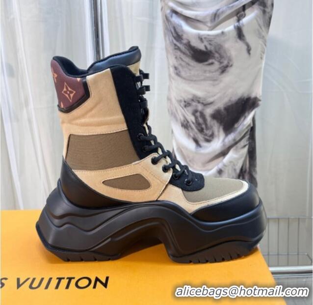 Top Grade Louis Vuitton LV Archlight 2.0 Platform Ankle Boot in Suede and Fabric Beige 1ABI1J