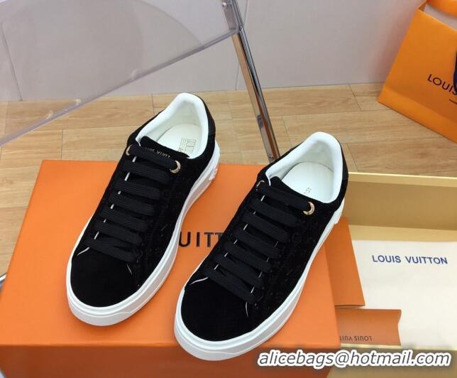 Low Cost Louis Vuitton Time Out Sneakers in Monogram Suede Black 1ABR2K 904039