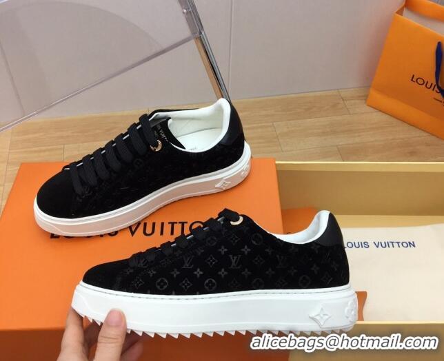 Low Cost Louis Vuitton Time Out Sneakers in Monogram Suede Black 1ABR2K 904039