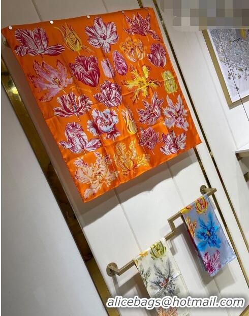 New Style Hermes Tulipomanie Silk Square Scarf 90cm H3020 Orange 2023