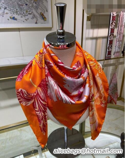 New Style Hermes Tulipomanie Silk Square Scarf 90cm H3020 Orange 2023