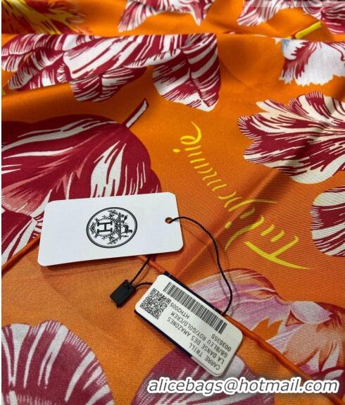 New Style Hermes Tulipomanie Silk Square Scarf 90cm H3020 Orange 2023