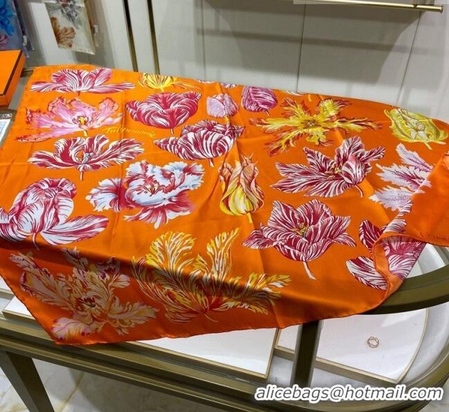 New Style Hermes Tulipomanie Silk Square Scarf 90cm H3020 Orange 2023