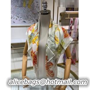 New Design Hermes Tulipomanie Silk Square Scarf 90cm H3020 White 2023