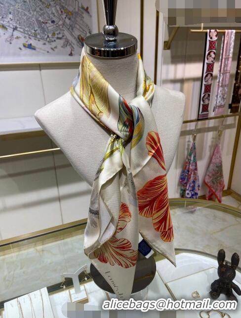 New Design Hermes Tulipomanie Silk Square Scarf 90cm H3020 White 2023