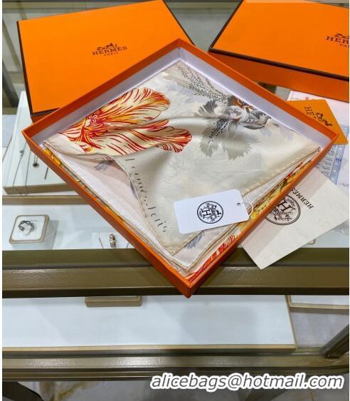 New Design Hermes Tulipomanie Silk Square Scarf 90cm H3020 White 2023