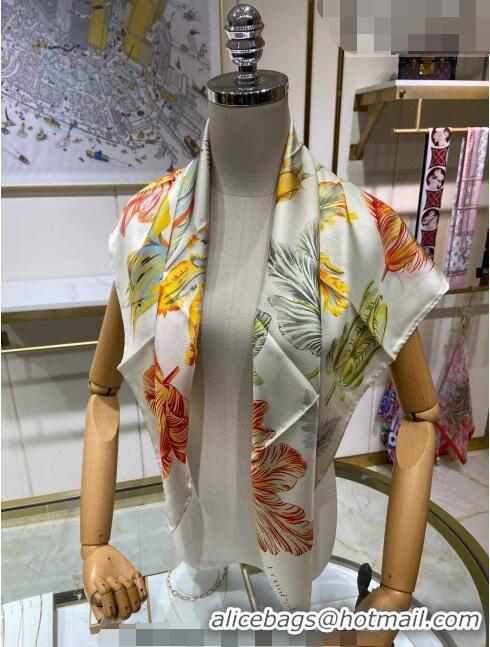 New Design Hermes Tulipomanie Silk Square Scarf 90cm H3020 White 2023