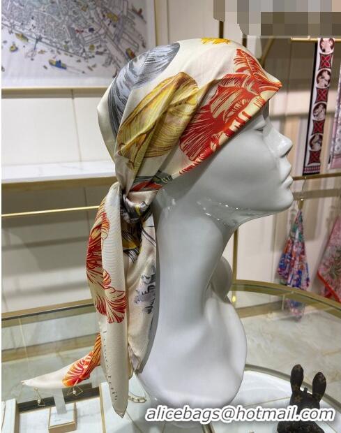 New Design Hermes Tulipomanie Silk Square Scarf 90cm H3020 White 2023