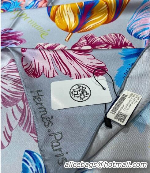 Top Quality Hermes Tulipomanie Silk Square Scarf 90cm H3020 Grey 2023