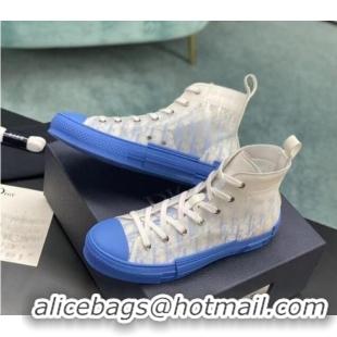 Stylish Dior B23 High-top Sneakers in Blue/White Dior Oblique Canvas 236221