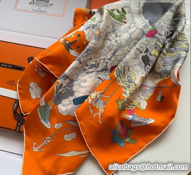 Best Quality Hermes 100% Silk Square Scarf 90x90cm H51628 Orange 2023