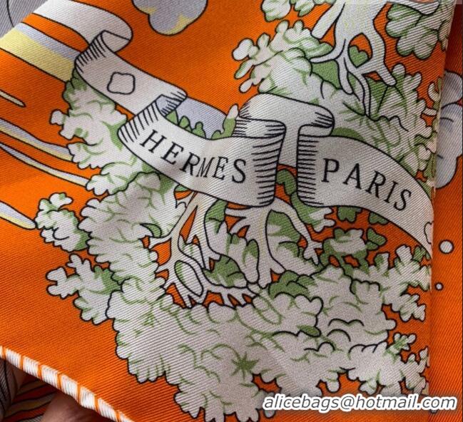 Best Quality Hermes 100% Silk Square Scarf 90x90cm H51628 Orange 2023