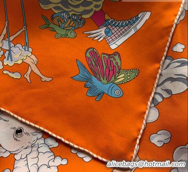 Best Quality Hermes 100% Silk Square Scarf 90x90cm H51628 Orange 2023