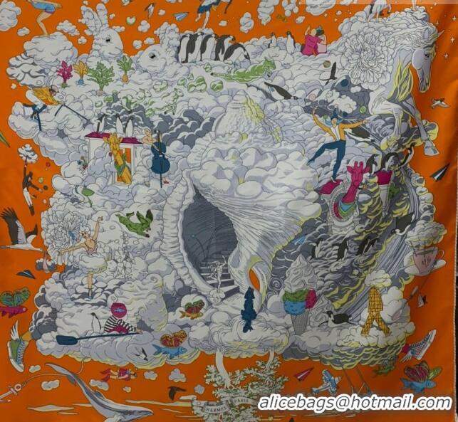 Best Quality Hermes 100% Silk Square Scarf 90x90cm H51628 Orange 2023