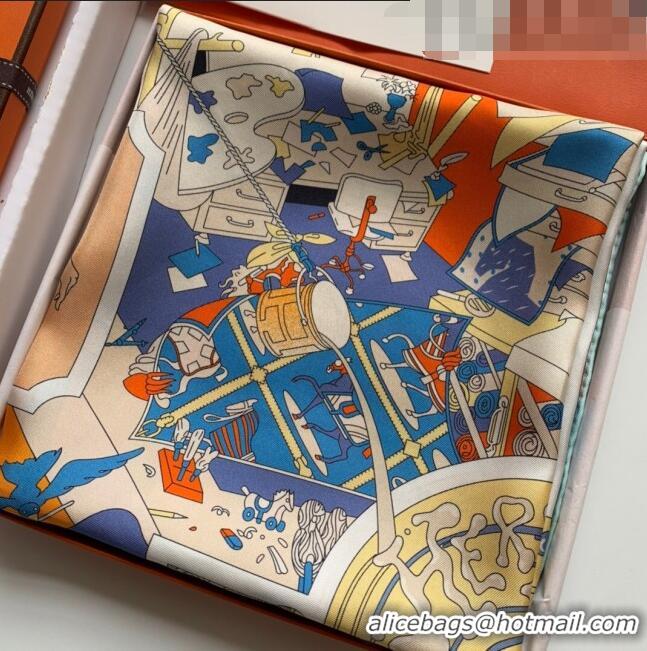 Top Grade Hermes 100% Silk Square Scarf 90x90cm H51625 Blue 2023