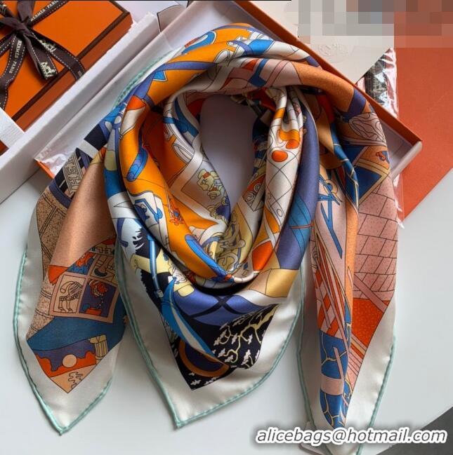 Top Grade Hermes 100% Silk Square Scarf 90x90cm H51625 Blue 2023