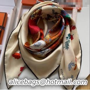 Famous Brand Hermes 100% Silk Square Scarf 90x90cm H51622 Beige 2023