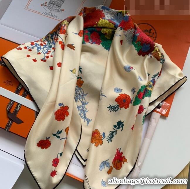 Famous Brand Hermes 100% Silk Square Scarf 90x90cm H51622 Beige 2023