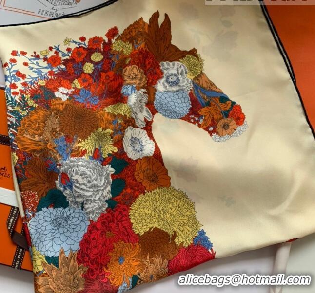 Famous Brand Hermes 100% Silk Square Scarf 90x90cm H51622 Beige 2023