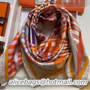 Promotional Hermes La Selle Imaginaire 100% Silk Square Scarf 90x90cm H51619 Orange/Grey 2023