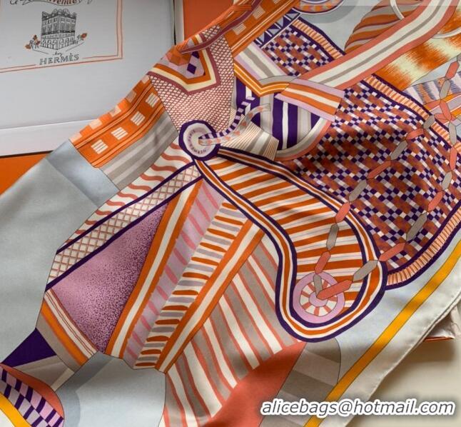 Promotional Hermes La Selle Imaginaire 100% Silk Square Scarf 90x90cm H51619 Orange/Grey 2023