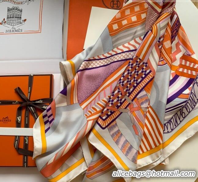 Promotional Hermes La Selle Imaginaire 100% Silk Square Scarf 90x90cm H51619 Orange/Grey 2023