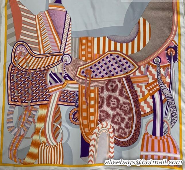 Promotional Hermes La Selle Imaginaire 100% Silk Square Scarf 90x90cm H51619 Orange/Grey 2023