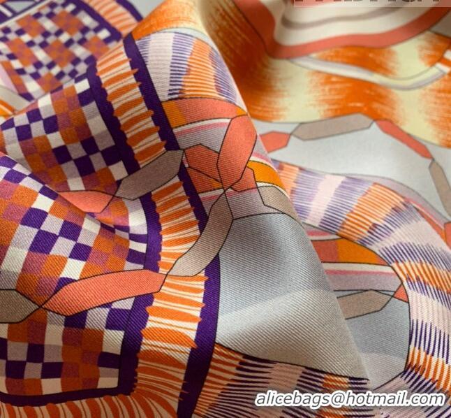 Promotional Hermes La Selle Imaginaire 100% Silk Square Scarf 90x90cm H51619 Orange/Grey 2023