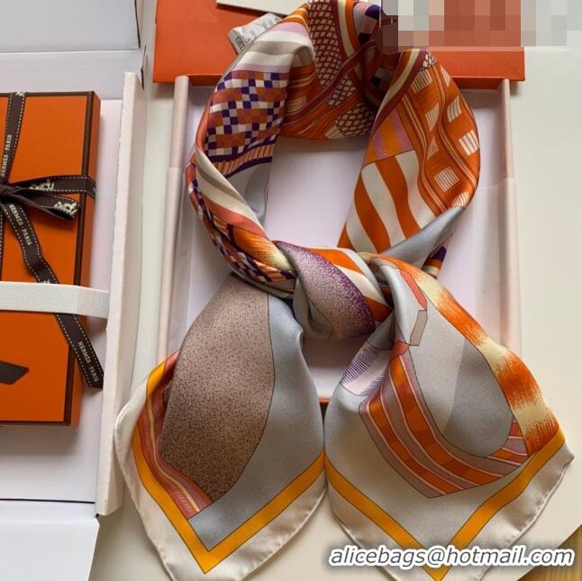 Promotional Hermes La Selle Imaginaire 100% Silk Square Scarf 90x90cm H51619 Orange/Grey 2023