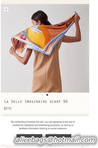 Promotional Hermes La Selle Imaginaire 100% Silk Square Scarf 90x90cm H51619 Orange/Grey 2023