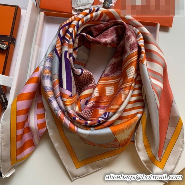 Promotional Hermes La Selle Imaginaire 100% Silk Square Scarf 90x90cm H51619 Orange/Grey 2023