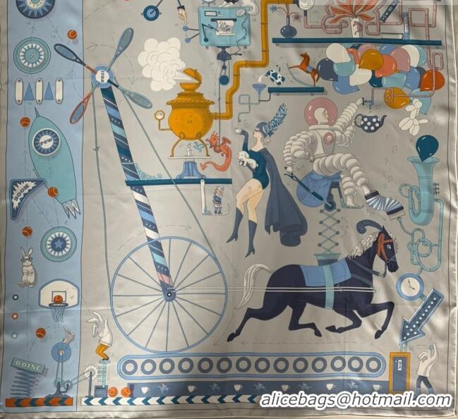 Well Crafted Hermes Horse 100% Silk Square Scarf 90x90cm H51617 Blue/Grey 2023