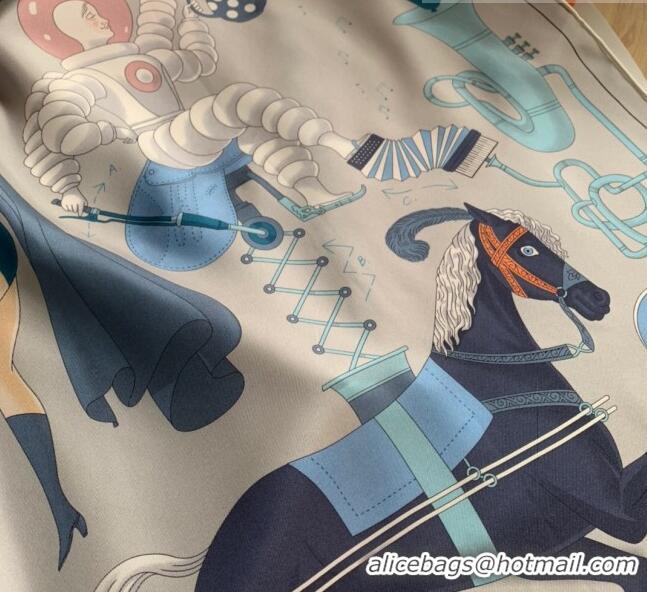 Well Crafted Hermes Horse 100% Silk Square Scarf 90x90cm H51617 Blue/Grey 2023