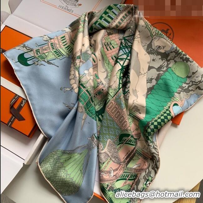 Super Quality Hermes Horse 100% Silk Square Scarf 90x90cm H51615 Green/Blue 2023