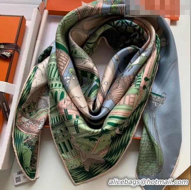 Super Quality Hermes Horse 100% Silk Square Scarf 90x90cm H51615 Green/Blue 2023