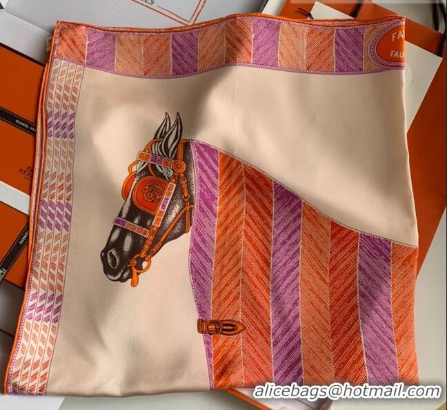 Low Cost Hermes Horse 100% Silk Square Scarf 90x90cm H51611 Orange 2023