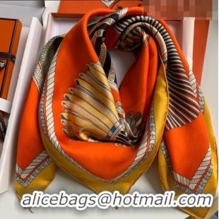 New Design Hermes 100% Silk Square Scarf 90x90cm H51609 Orange 2023