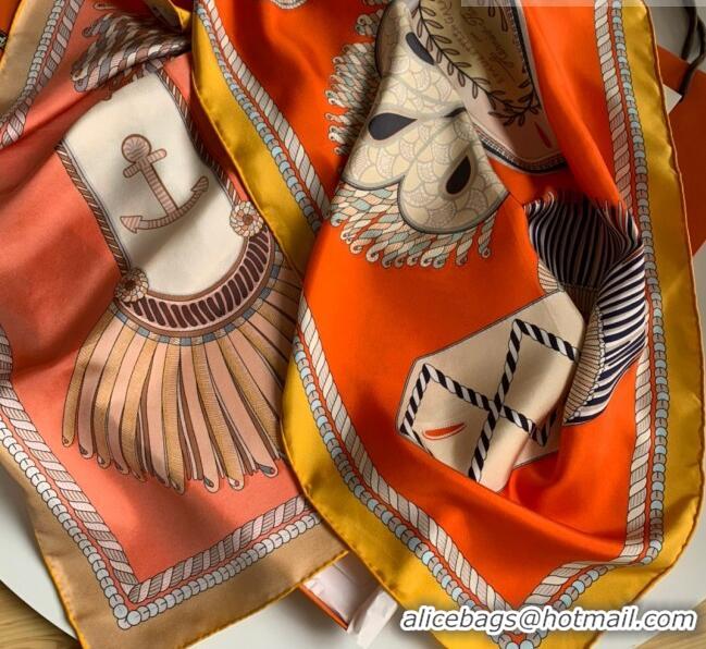 New Design Hermes 100% Silk Square Scarf 90x90cm H51609 Orange 2023